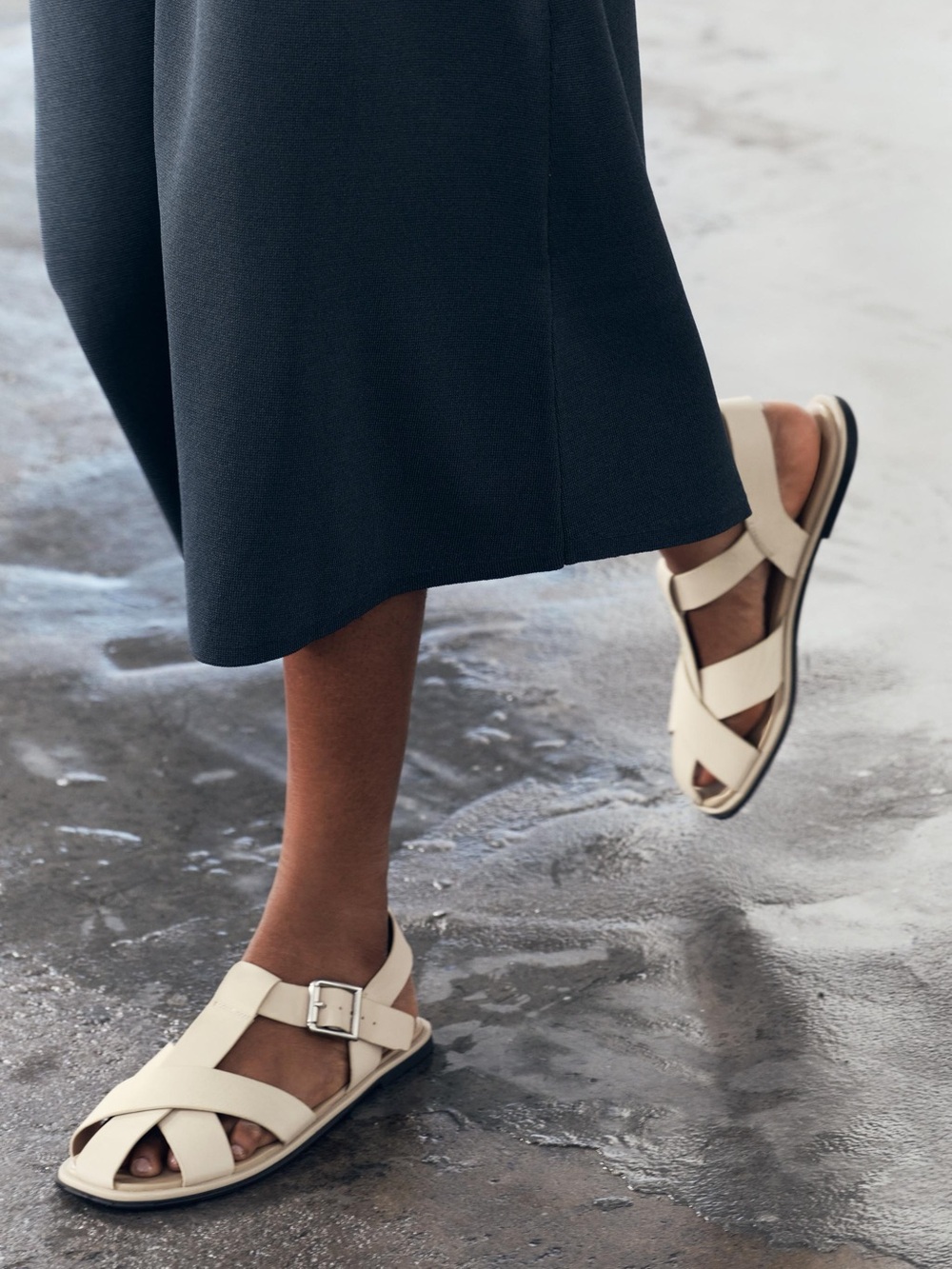 Zara Cream Leather Fisherman Sandals - 40
